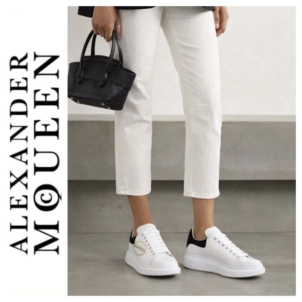 Alexander McQueen White Leather Black Suede Trim Chunky Sneakers